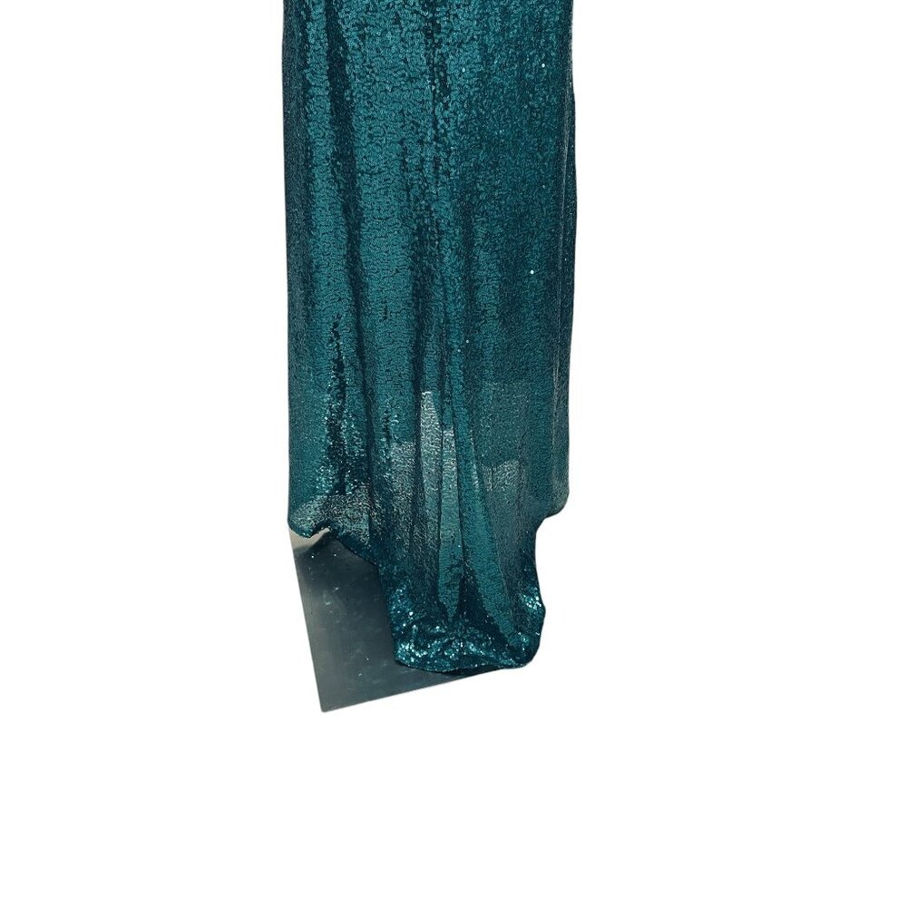 Teal Sequin One Shoulder Slit Maxi Dress Formal Gown Prom‎ Y2K Party Sexy - Picture 11 of 11
